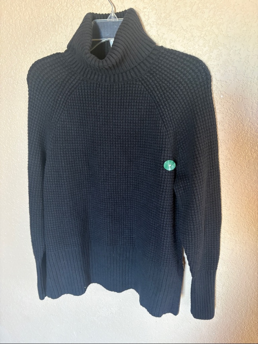 L.L. Bean Black Waffle-Knit Turtleneck Sweater